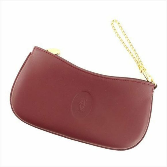 Authentic Cartier Pouch Mastline leather Red Woman unisex